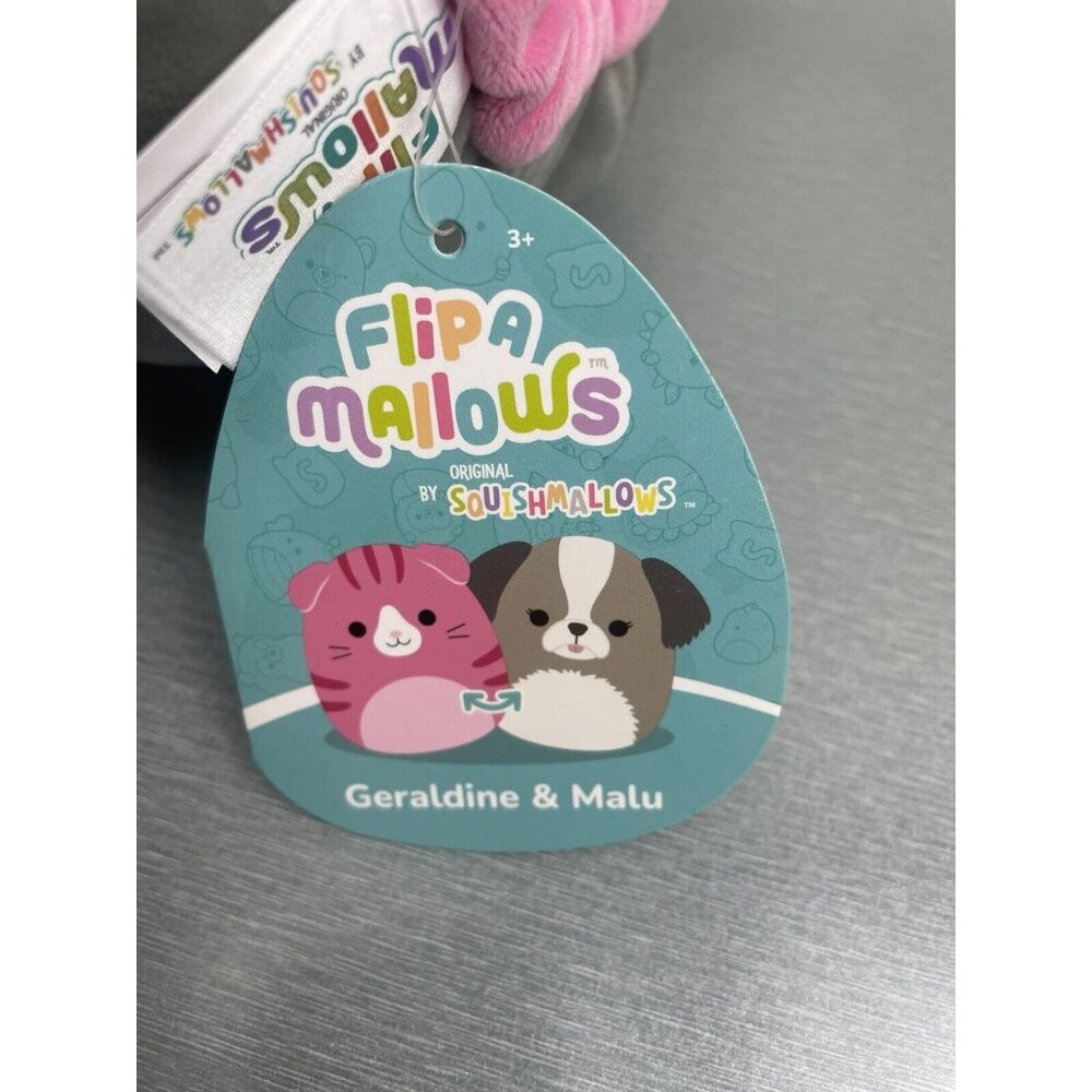 Squishmallows “FlipaMallows”  8” Geraldine And Malu Pink Cat And Grey Dog - Picture 7 of 10